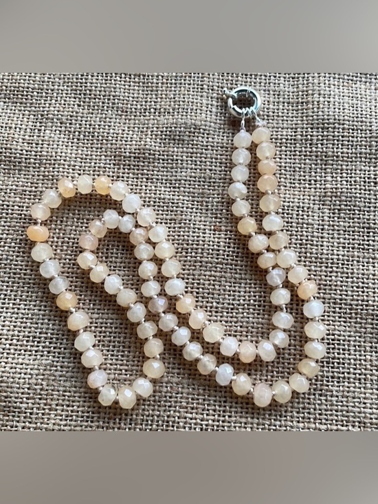 Jewelry - Rare Natural Rose Rainbow Moonstone Faceted Rondelle 8 mm Knotted in Style